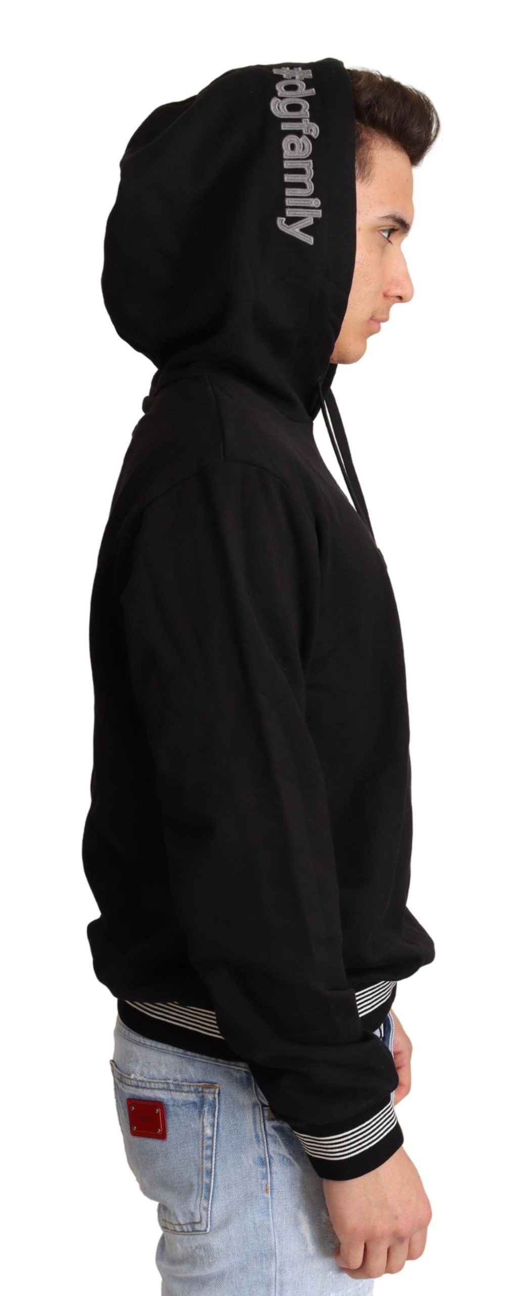 Pull à capuche en coton noir Dolce &amp; Gabbana #dgfamily