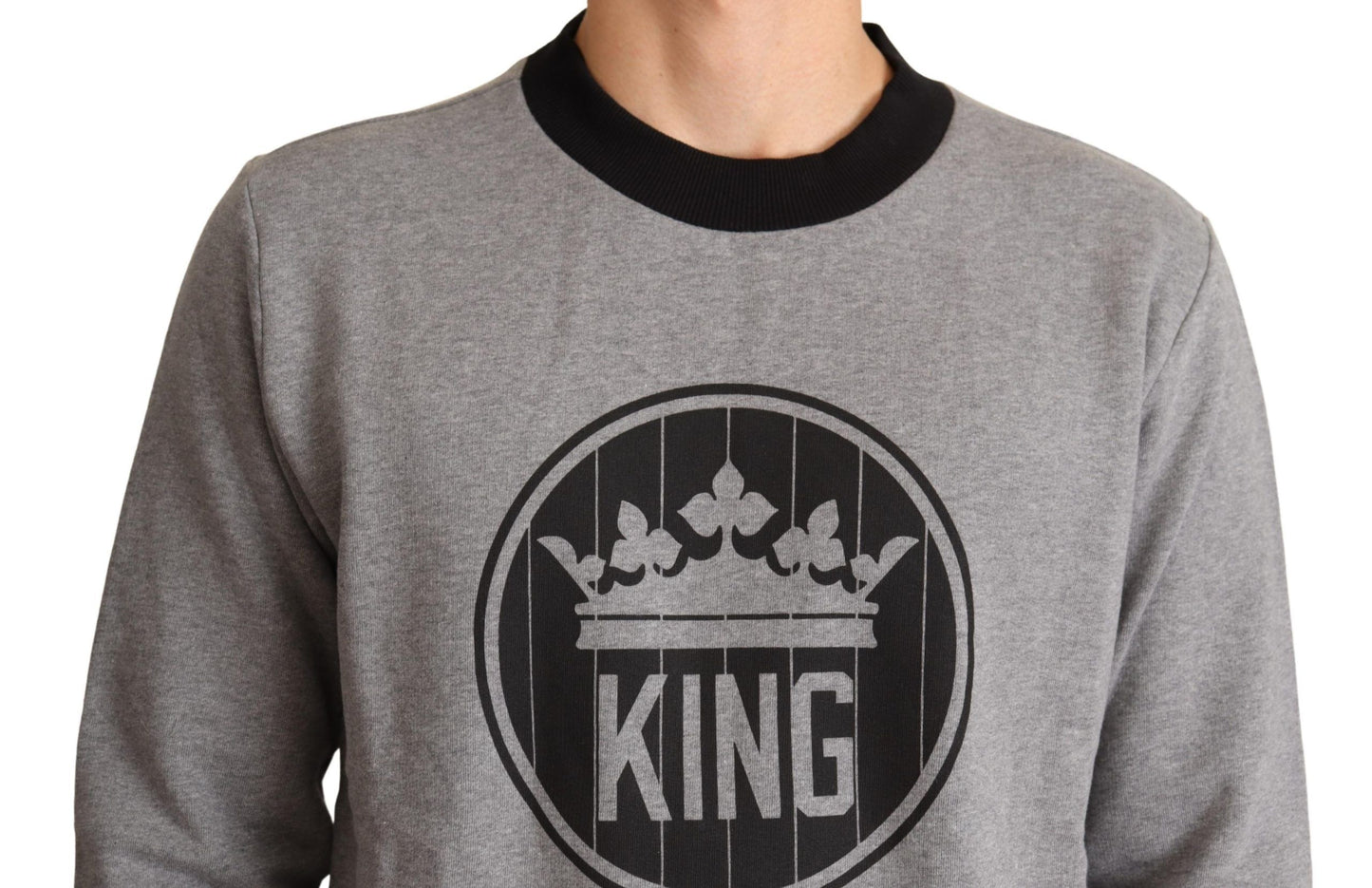 Pull en coton gris à motif couronne et roi de Dolce & Gabbana