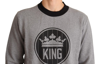 Pull en coton gris à motif couronne et roi de Dolce & Gabbana