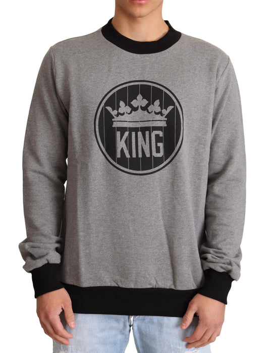 Pull en coton gris à motif couronne et roi de Dolce & Gabbana