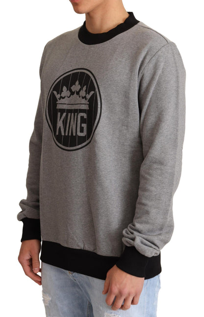 Pull en coton gris à motif couronne et roi de Dolce & Gabbana