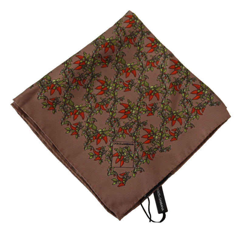 Dolce &amp; Gabbana Bruine Wortelprint Zijden Zakdoek