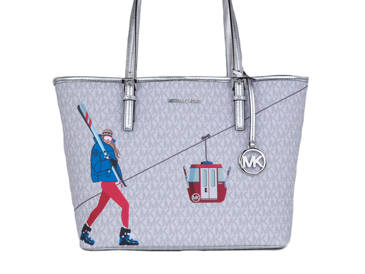 Michael Kors Jet Set Girls Print Medium Signature PVC schoudertas/handtas (Bright White Multi)
