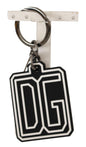 Porte-clés Dolce & Gabbana avec anneau argenté et logo DG en caoutchouc noir et blanc