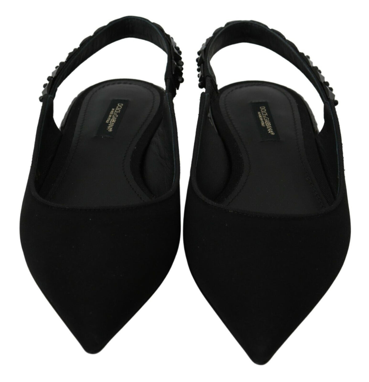 Escarpins plates noires en charmeuse à bride arrière de Dolce &amp; Gabbana