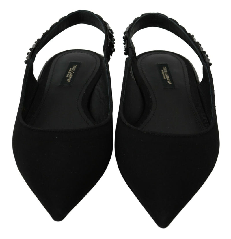 Escarpins plates noires en charmeuse à bride arrière de Dolce &amp; Gabbana