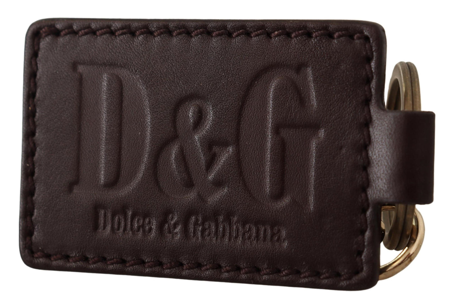 Porte-clés Dolce & Gabbana en cuir marron avec anneau en métal et logo