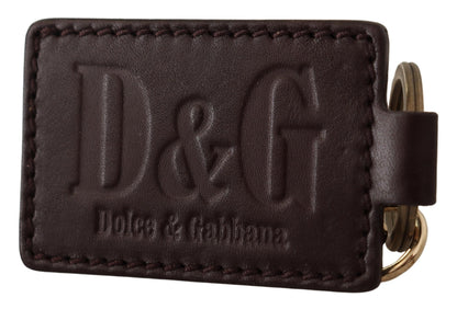 Porte-clés Dolce & Gabbana en cuir marron avec anneau en métal et logo