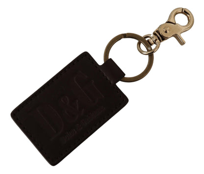 Porte-clés Dolce & Gabbana en cuir marron avec anneau en métal et logo