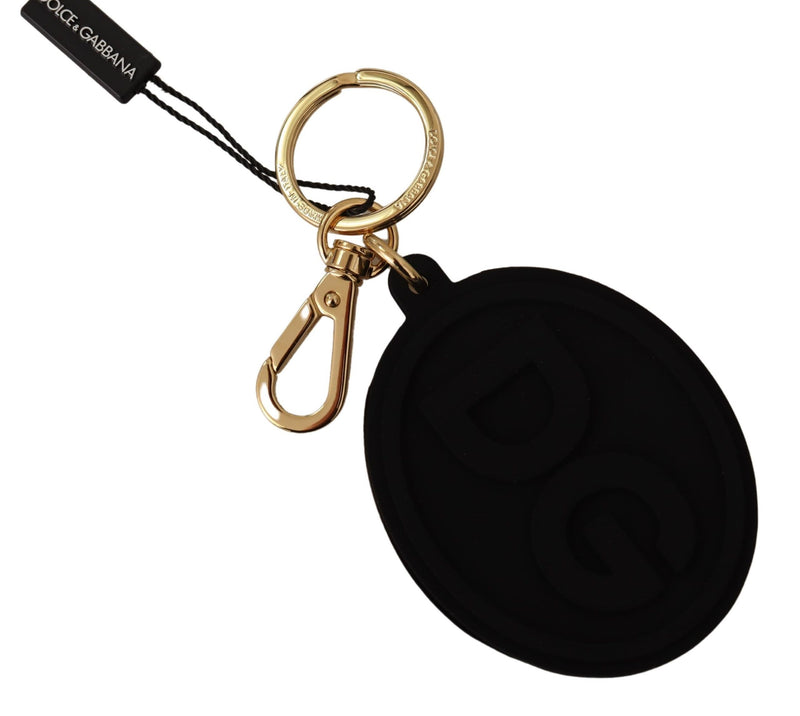 Porte-clés Dolce &amp; Gabbana en caoutchouc noir avec logo DG en laiton doré