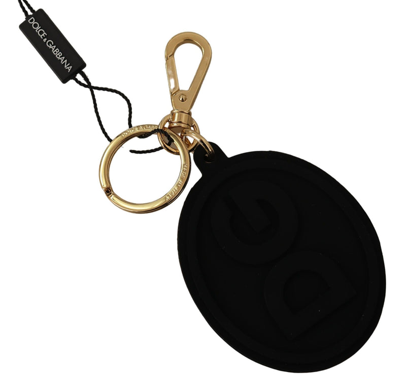 Porte-clés Dolce &amp; Gabbana en caoutchouc noir avec logo DG en laiton doré
