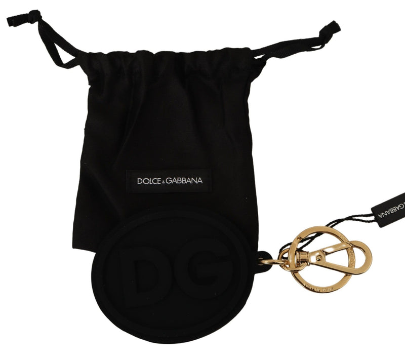Porte-clés Dolce &amp; Gabbana en caoutchouc noir avec logo DG en laiton doré