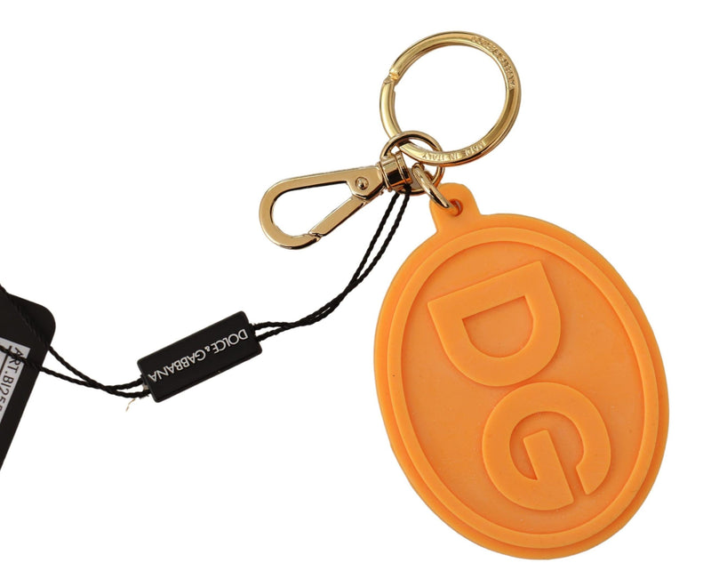 Porte-clés Dolce &amp; Gabbana en métal et laiton doré avec logo DG en caoutchouc orange