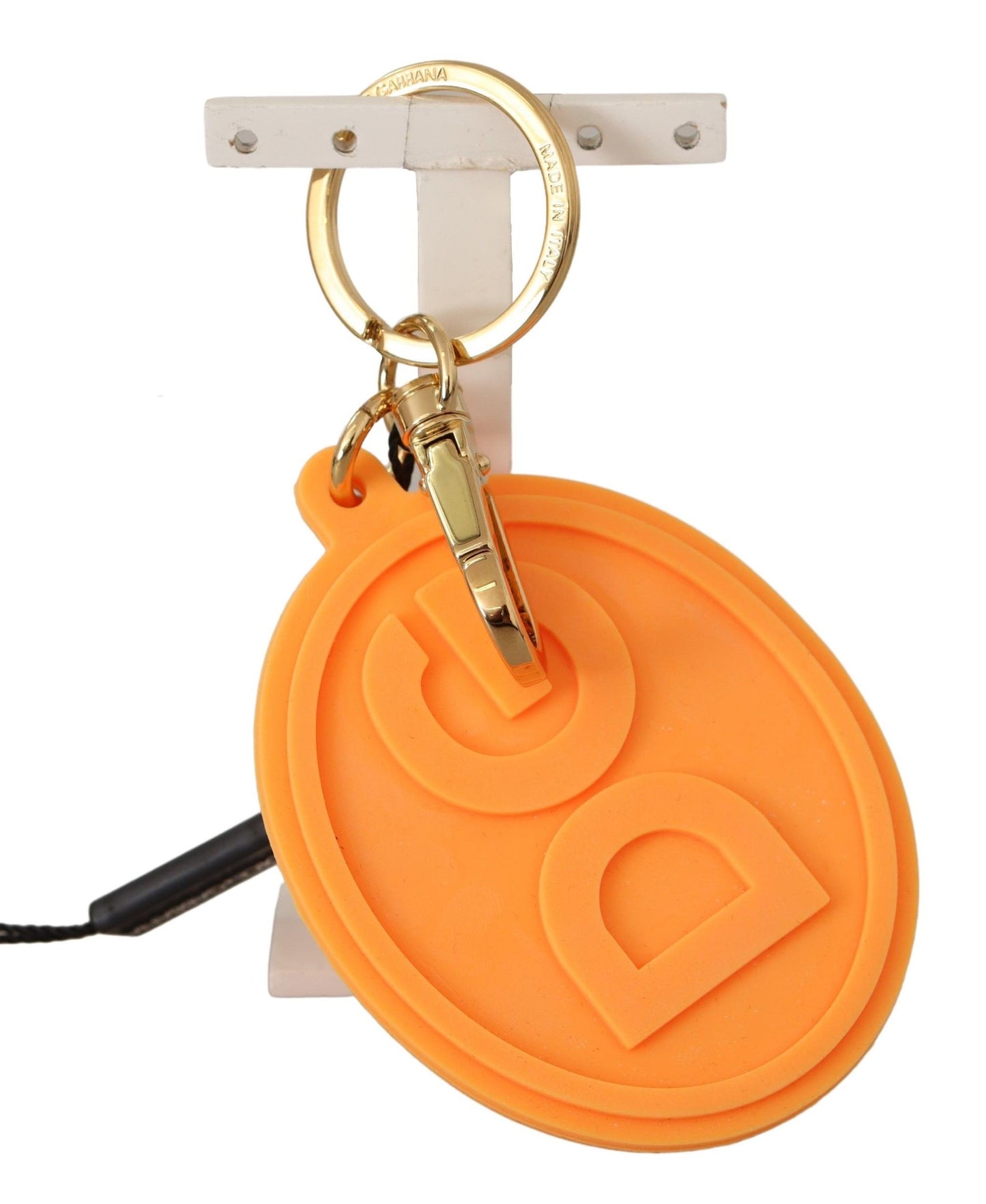 Dolce &amp; Gabbana Oranje Rubber DG Logo Gouden Messing Metalen Sleutelhanger