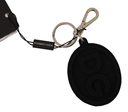 Dolce &amp; Gabbana zwarte rubberen DG-logo zilveren messing metalen sleutelhanger