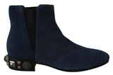 Bottines en daim bleu ornées de clous et de strass Dolce &amp; Gabbana