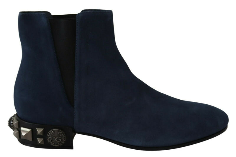 Bottines en daim bleu ornées de clous et de strass Dolce &amp; Gabbana