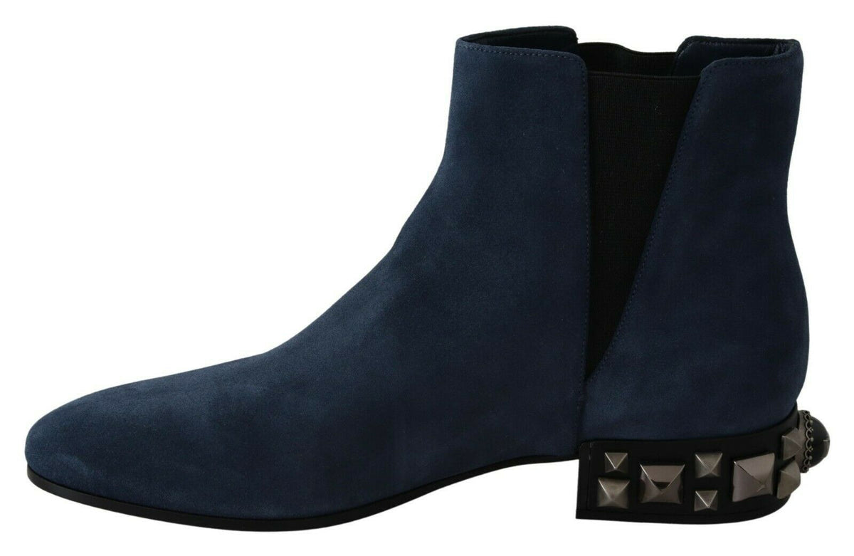 Bottines en daim bleu ornées de clous et de strass Dolce &amp; Gabbana