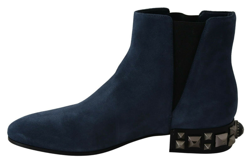 Bottines en daim bleu ornées de clous et de strass Dolce &amp; Gabbana