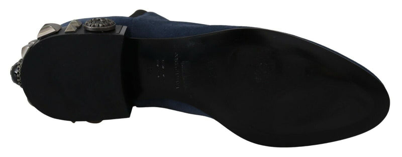 Bottines en daim bleu ornées de clous et de strass Dolce &amp; Gabbana