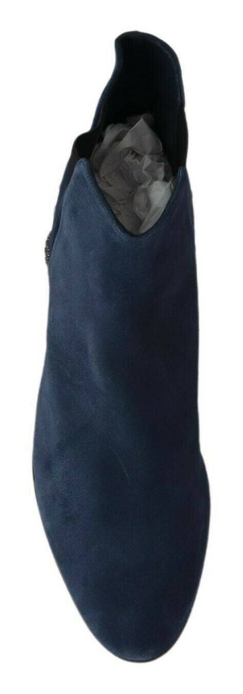 Bottines en daim bleu ornées de clous et de strass Dolce &amp; Gabbana
