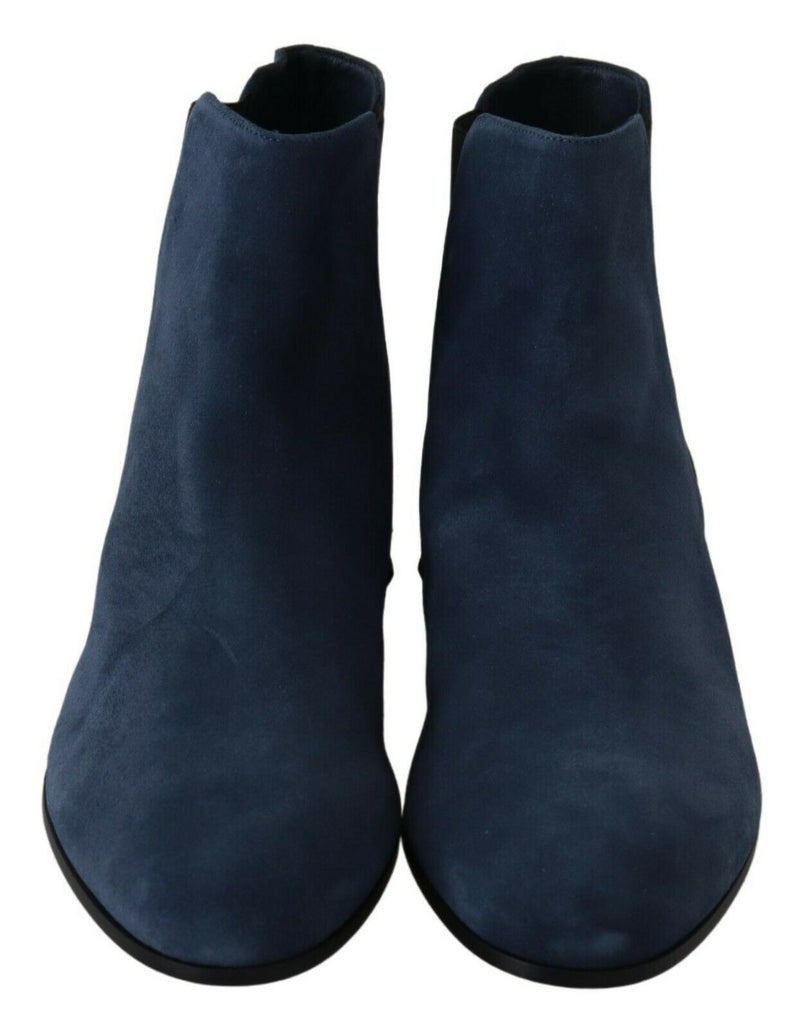Bottines en daim bleu ornées de clous et de strass Dolce &amp; Gabbana