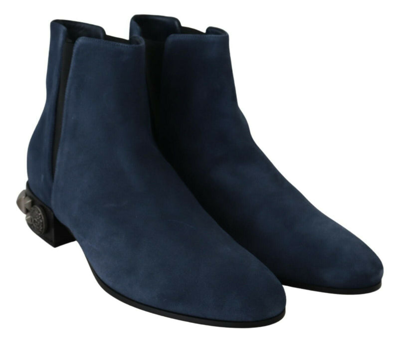 Bottines en daim bleu ornées de clous et de strass Dolce &amp; Gabbana
