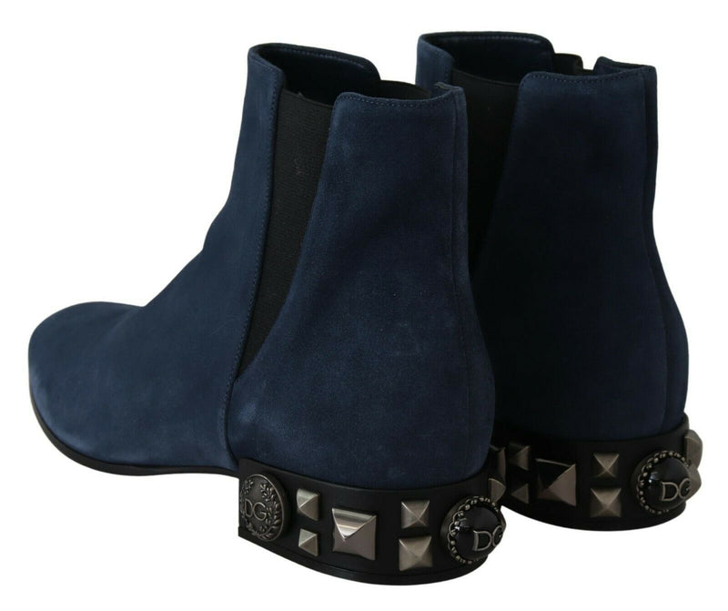 Bottines en daim bleu ornées de clous et de strass Dolce &amp; Gabbana