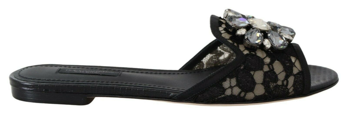 Escarpins plates noires Taormina en dentelle et strass Dolce &amp; Gabbana