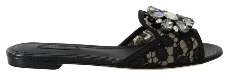 Escarpins plates noires Taormina en dentelle et strass Dolce &amp; Gabbana