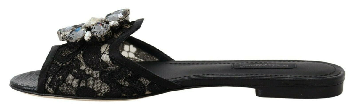 Escarpins plates noires Taormina en dentelle et strass Dolce &amp; Gabbana