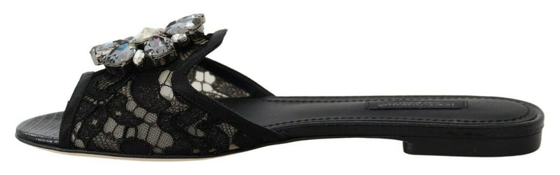 Escarpins plates noires Taormina en dentelle et strass Dolce &amp; Gabbana