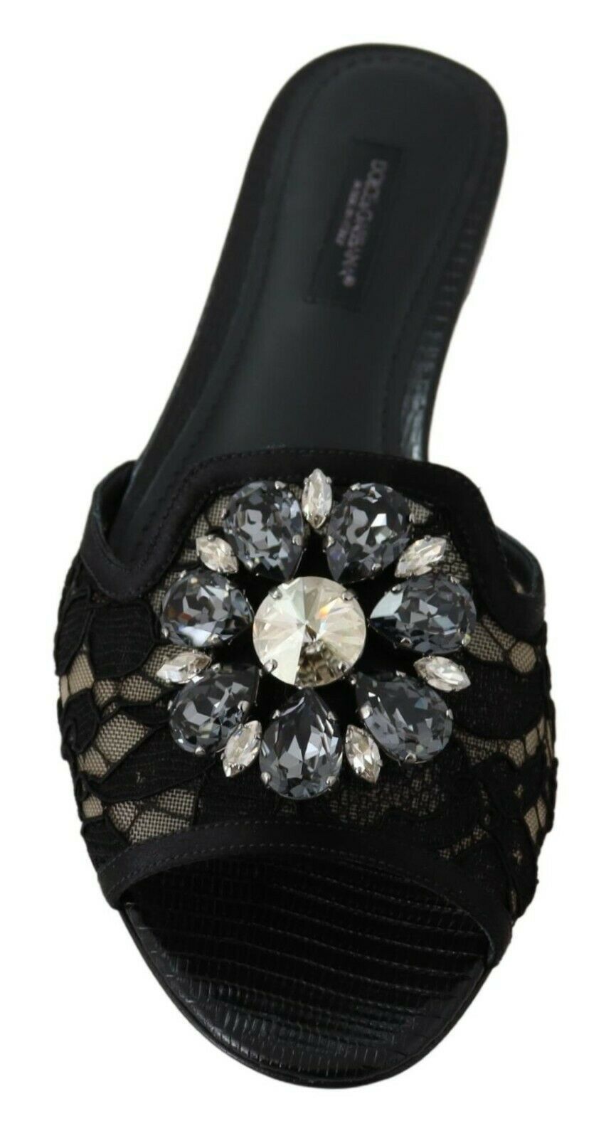 Escarpins plates noires Taormina en dentelle et strass Dolce &amp; Gabbana