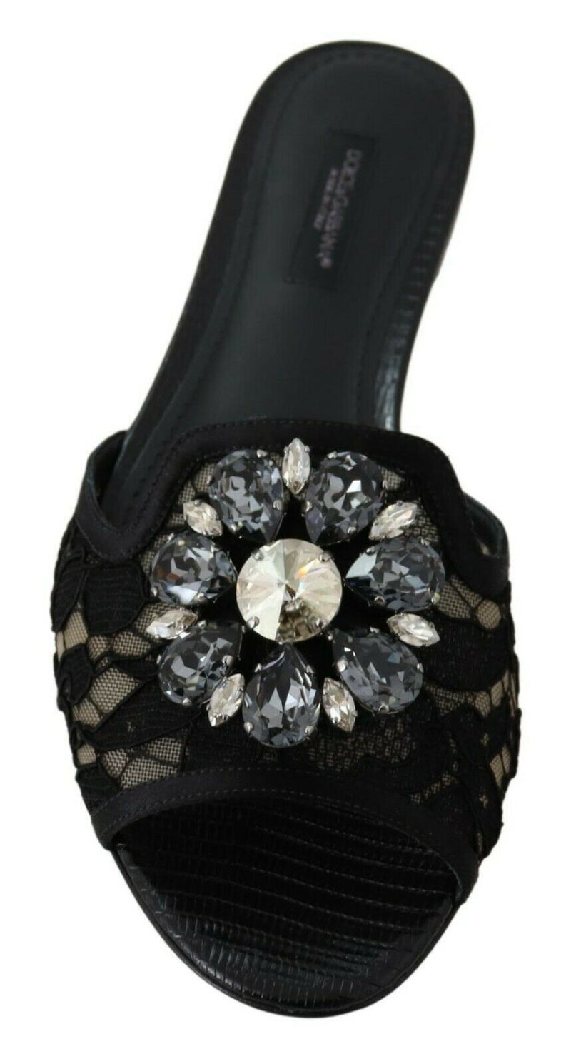 Escarpins plates noires Taormina en dentelle et strass Dolce &amp; Gabbana