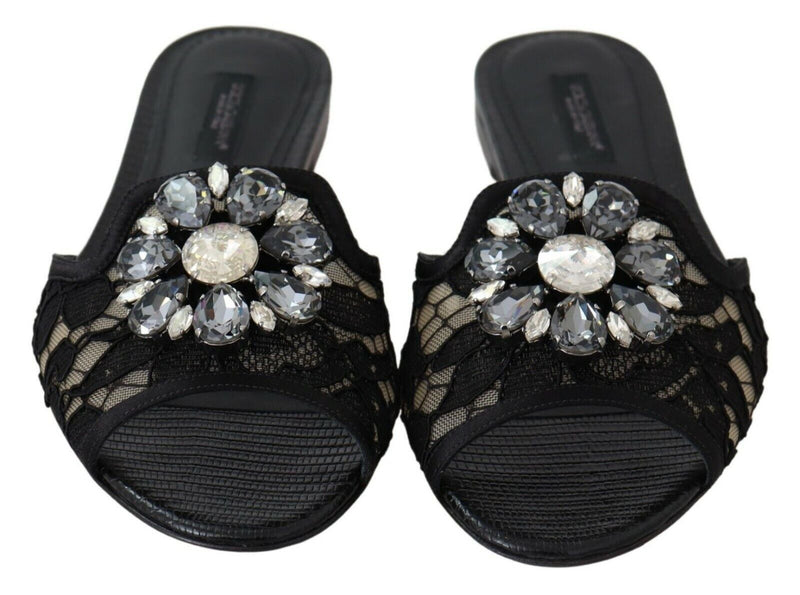 Escarpins plates noires Taormina en dentelle et strass Dolce &amp; Gabbana