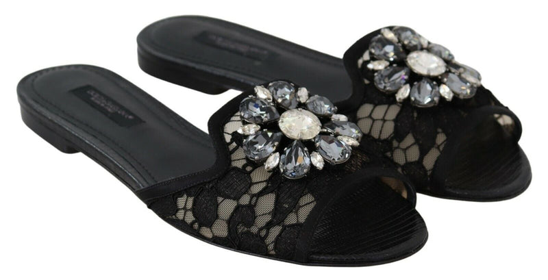 Escarpins plates noires Taormina en dentelle et strass Dolce &amp; Gabbana