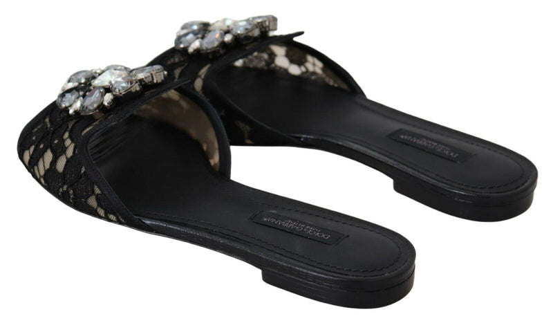 Escarpins plates noires Taormina en dentelle et strass Dolce &amp; Gabbana