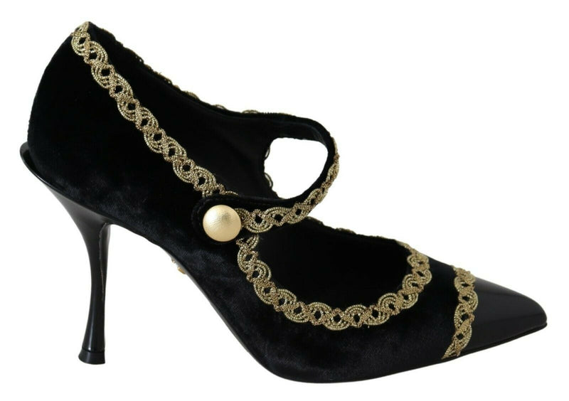 Escarpins Mary Jane en velours noir ornés de strass de Dolce &amp; Gabbana