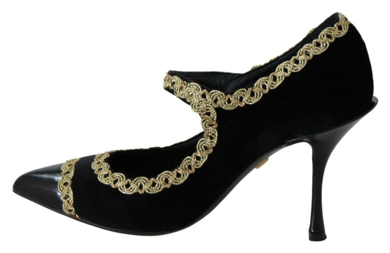 Escarpins Mary Jane en velours noir ornés de strass de Dolce &amp; Gabbana