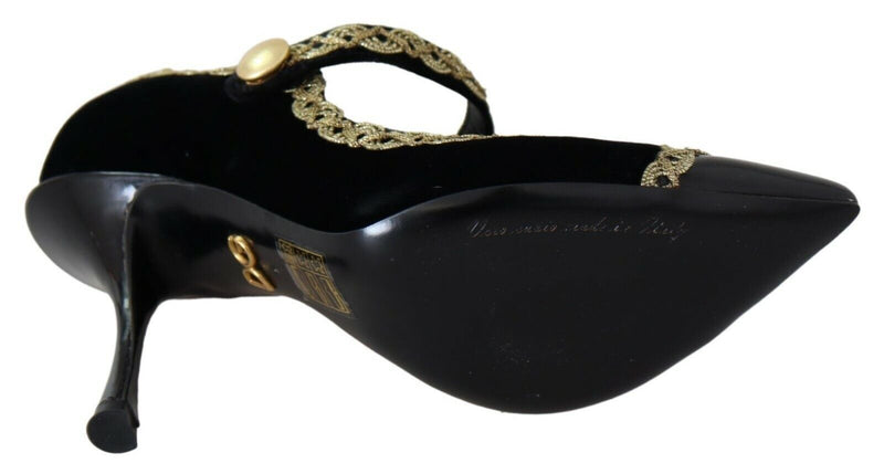 Escarpins Mary Jane en velours noir ornés de strass de Dolce &amp; Gabbana