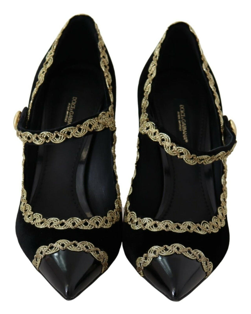 Escarpins Mary Jane en velours noir ornés de strass de Dolce &amp; Gabbana