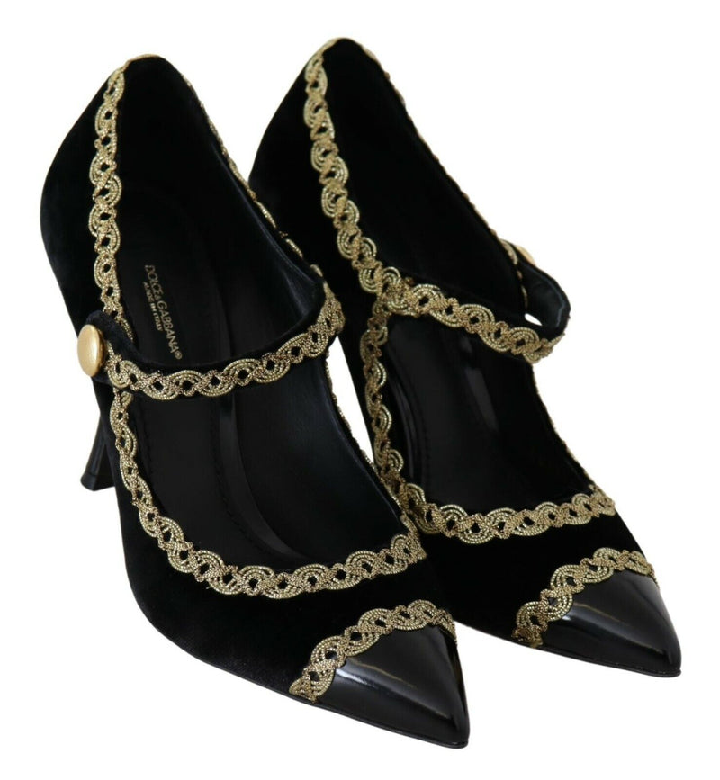 Escarpins Mary Jane en velours noir ornés de strass de Dolce &amp; Gabbana