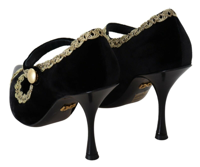 Escarpins Mary Jane en velours noir ornés de strass de Dolce &amp; Gabbana