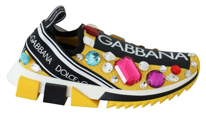 Sneakers Dolce &amp; Gabbana jaunes multicolores ornées de cristaux