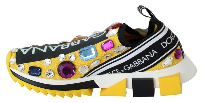 Sneakers Dolce &amp; Gabbana jaunes multicolores ornées de cristaux