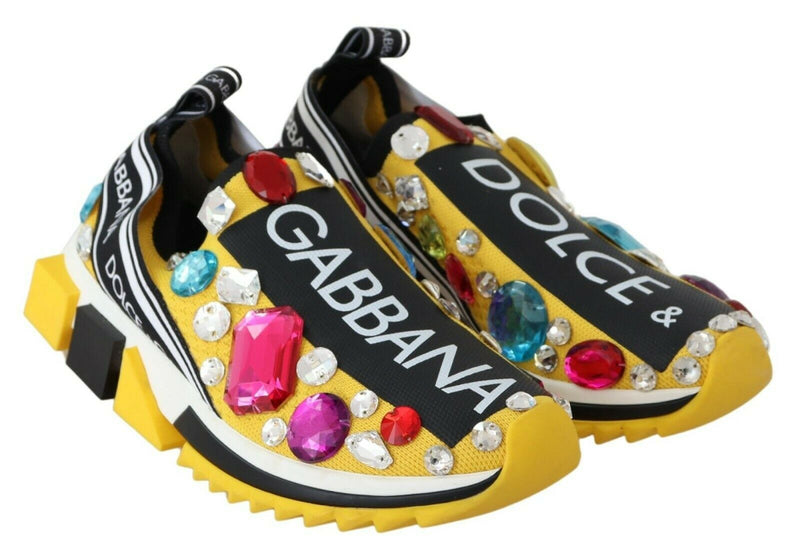 Sneakers Dolce &amp; Gabbana jaunes multicolores ornées de cristaux