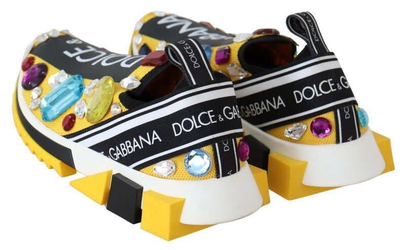Sneakers Dolce &amp; Gabbana jaunes multicolores ornées de cristaux