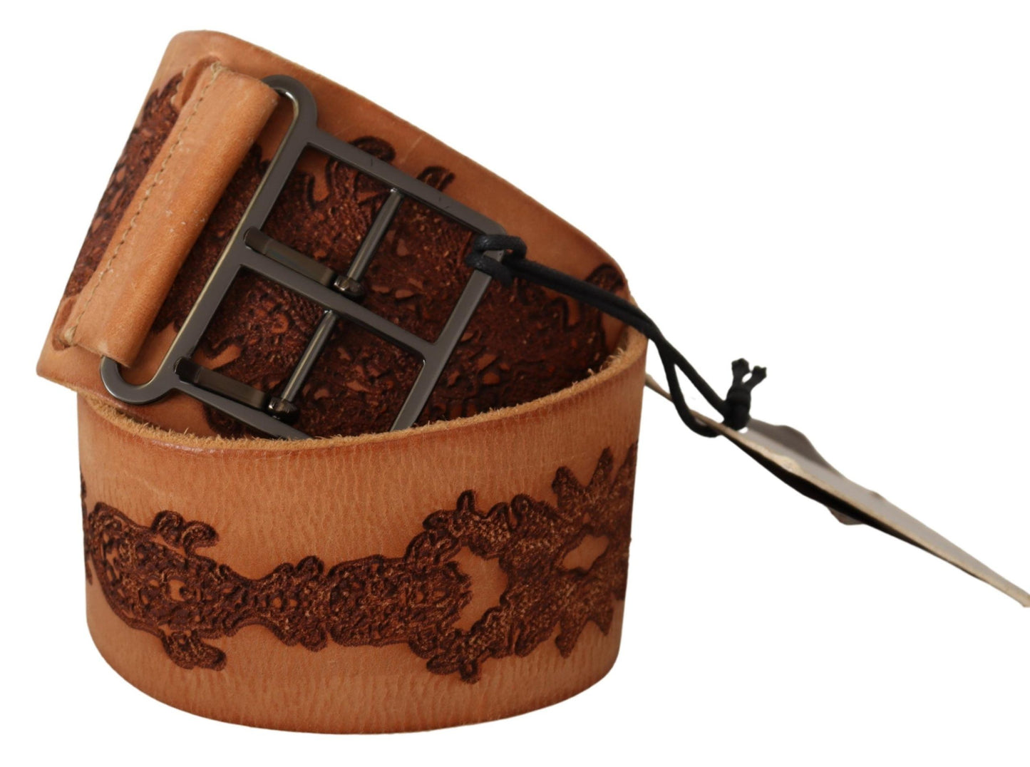 Ceinture Scervino Street en cuir véritable marron avec boucle et logo noir