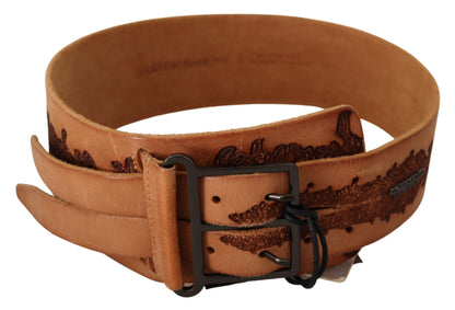 Ceinture Scervino Street en cuir véritable marron avec boucle et logo noir