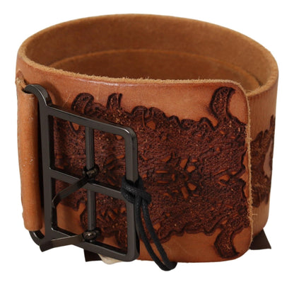 Ceinture Scervino Street en cuir véritable marron avec boucle et logo noir